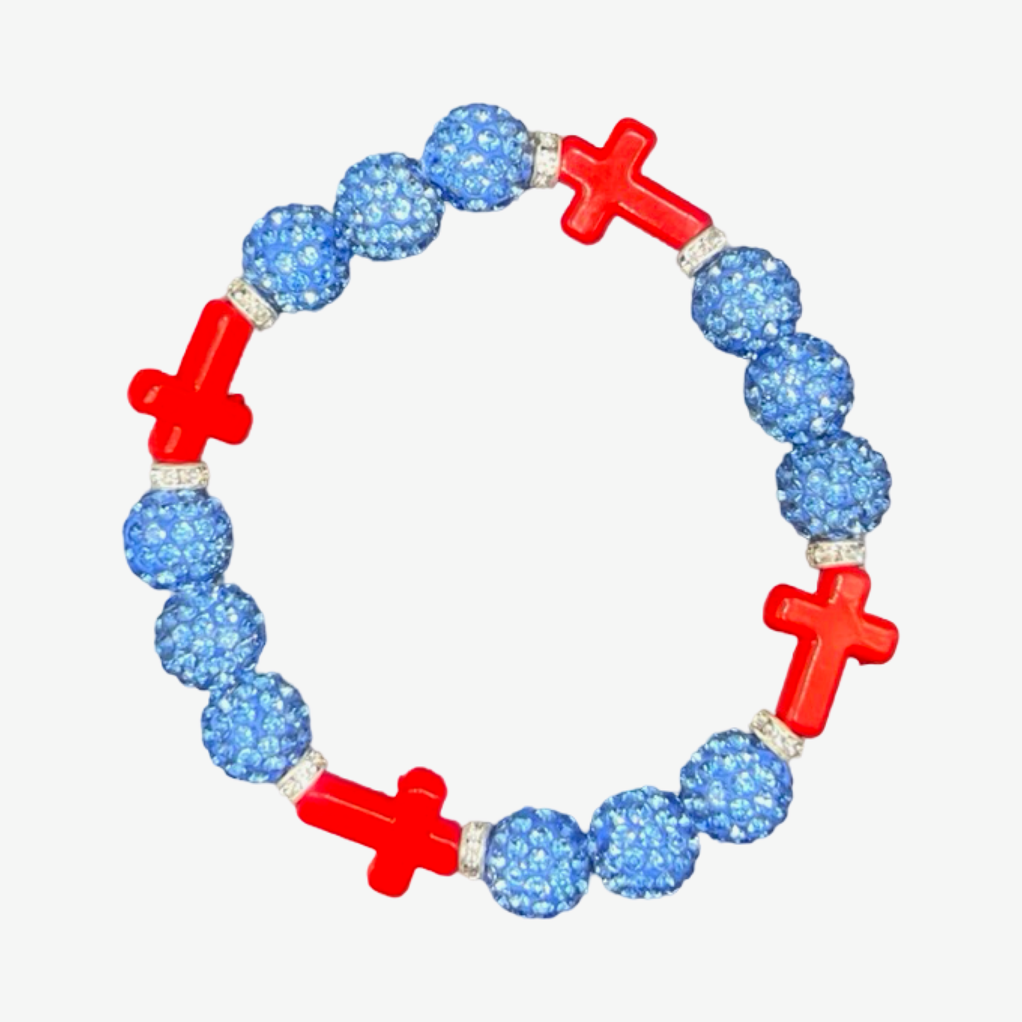 Baby Blue & Red Mini Cross Bracelet