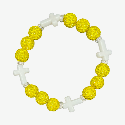 Yellow & White Mini Cross Bracelet