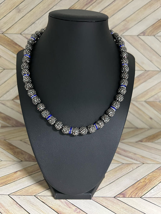 Grey w/ Royal Blue Spacer Necklace