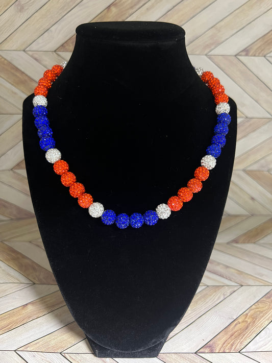 Royal Blue, Orange & White Necklace