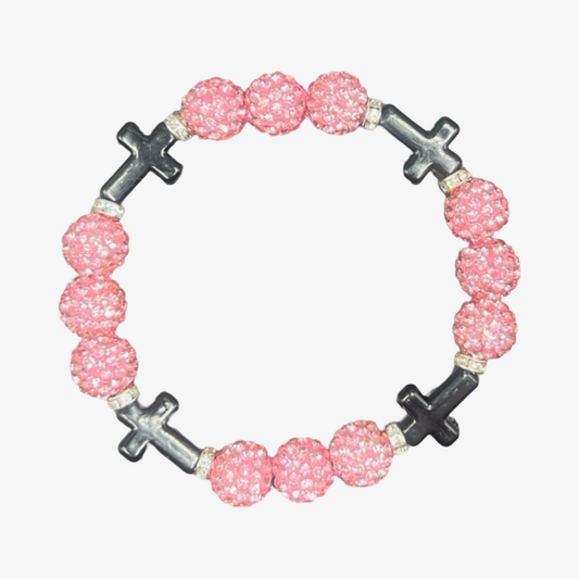 Pink & Black Mini Cross Bracelet