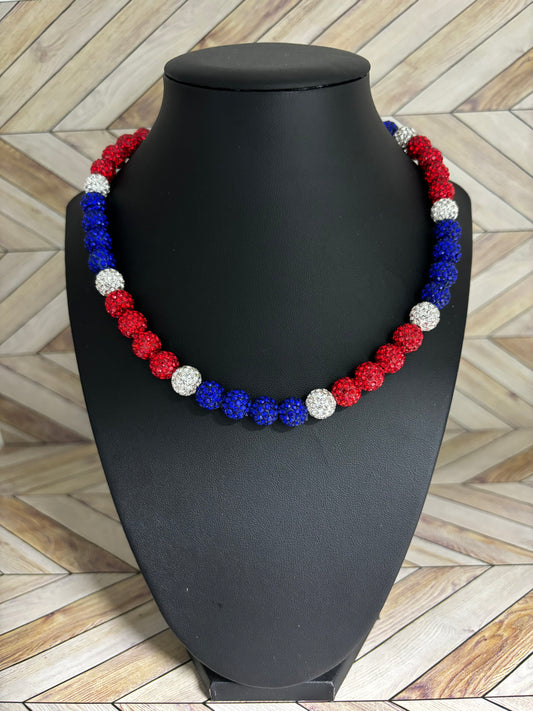 Red, Royal Blue & White Necklace