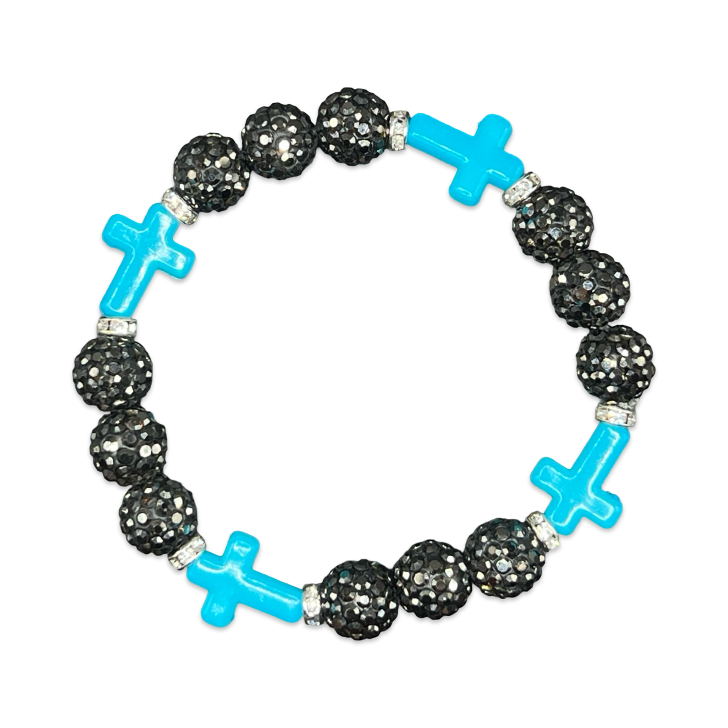 Grey & Aqua Mini Cross Bracelet
