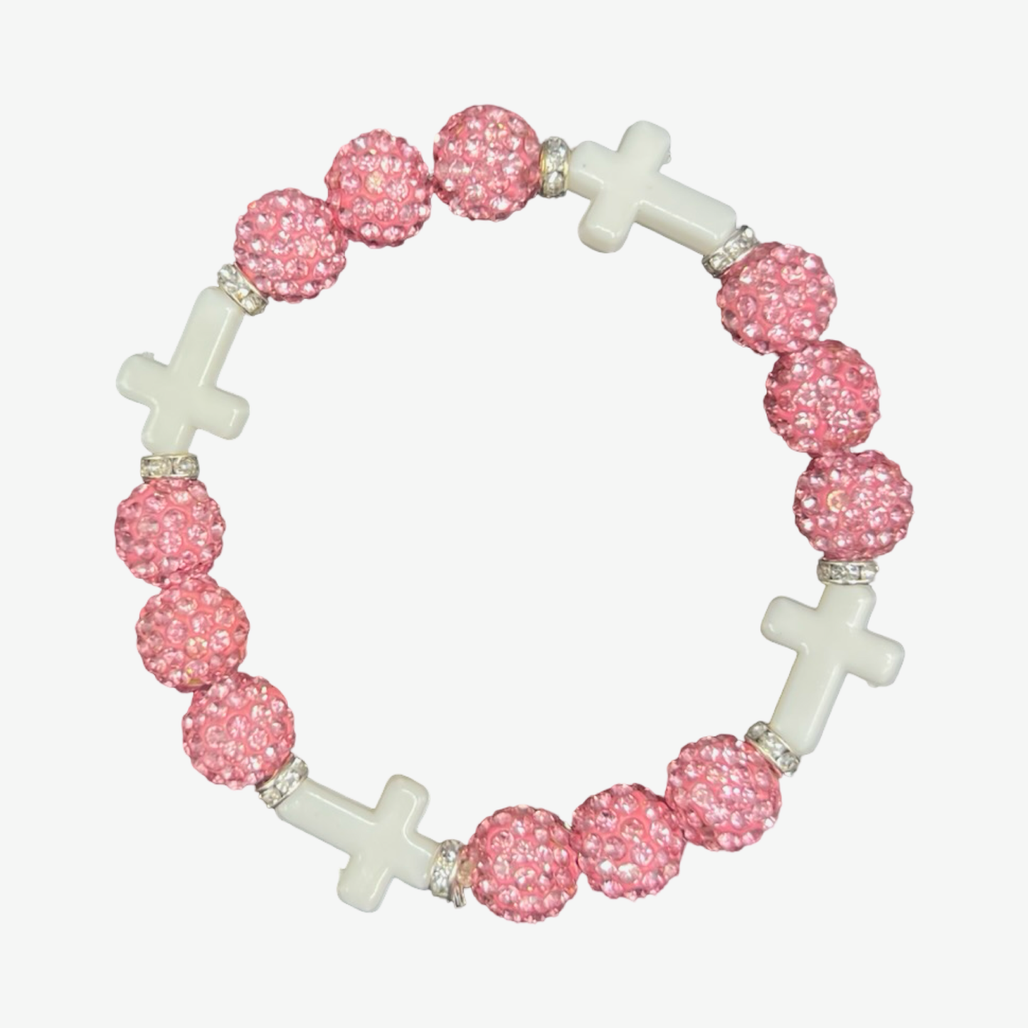 Pink & White Mini Cross Bracelet