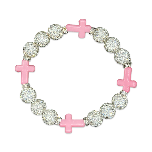 White & Pink Mini Cross Bracelet