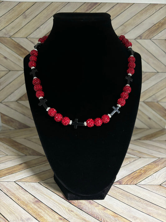 Red & Black Mini Cross Necklace