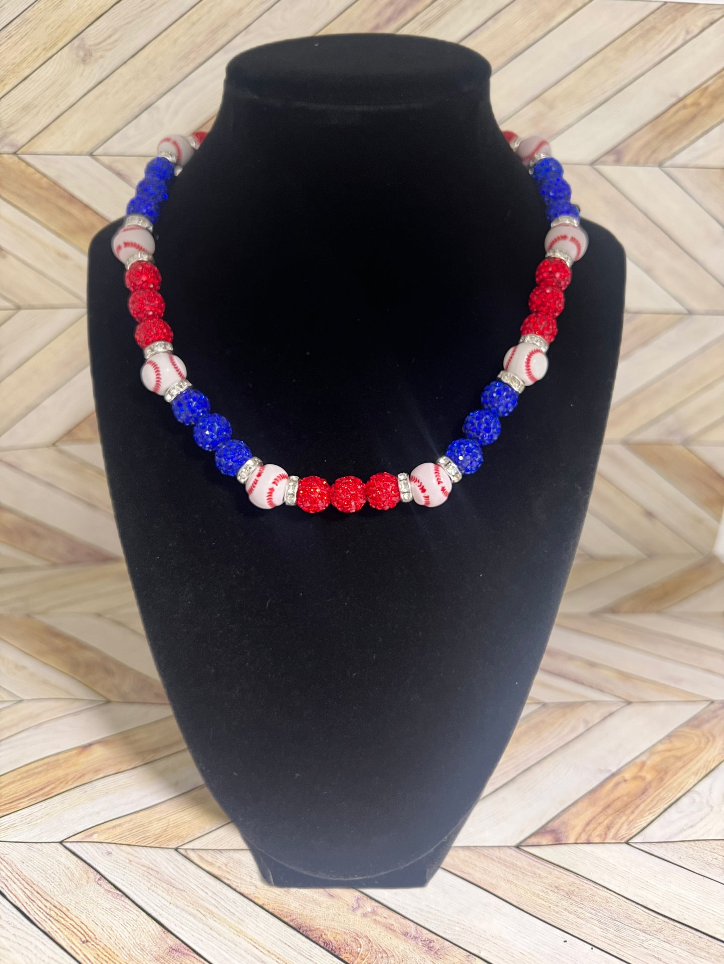 Royal Blue & Red Baseball Bead Necklace