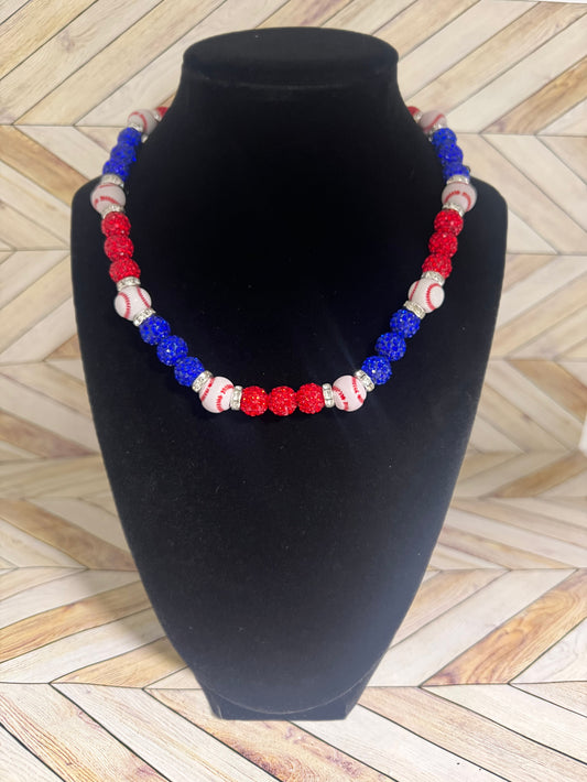 Royal Blue & Red Baseball Bead Necklace