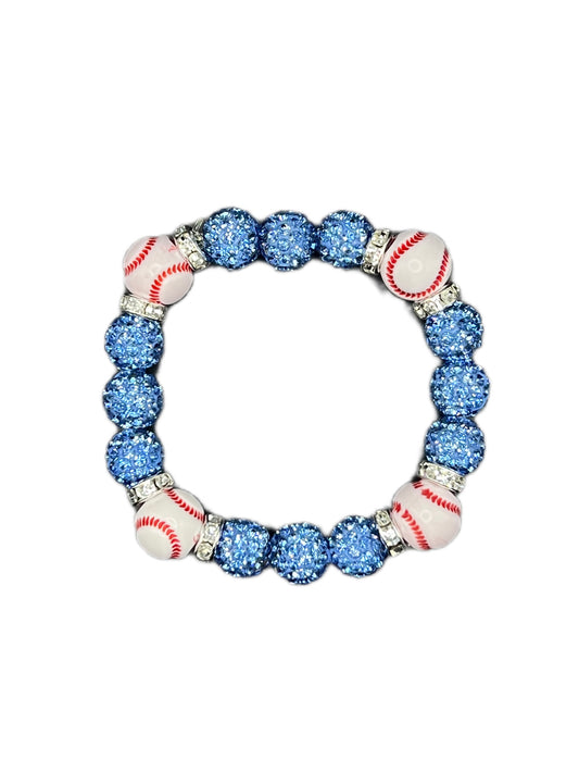 Baby Blue Baseball Bead Bracelet
