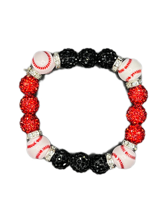 Black & Red Baseball Bead Bracelet
