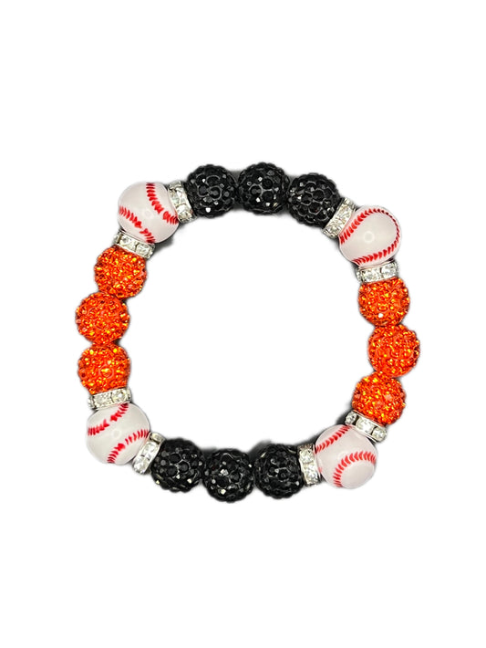 Black & Orange Baseball Bead Bracelet
