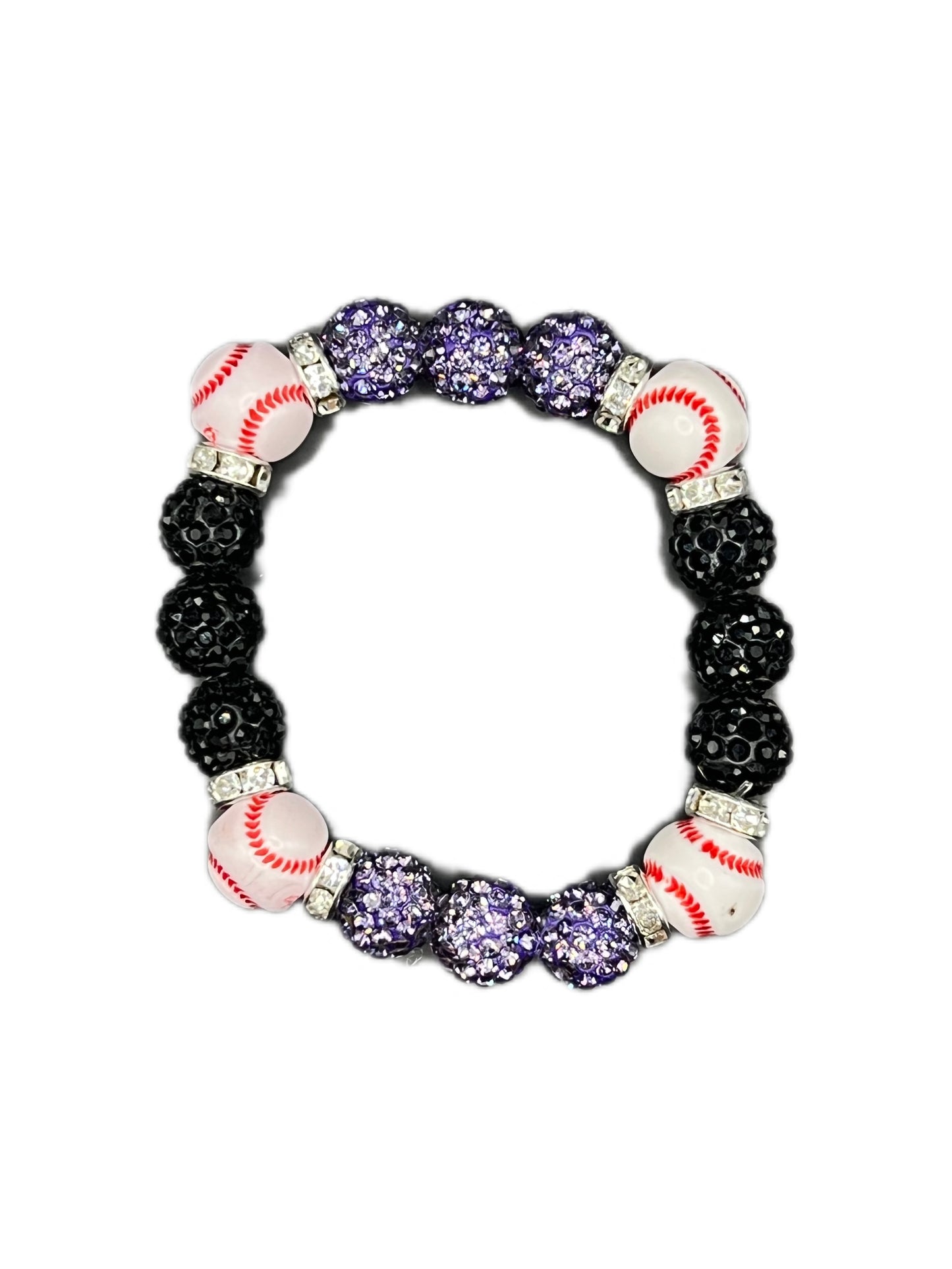 Black & Purple Baseball Bead Bracelet