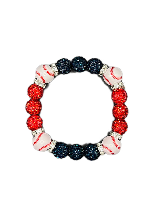 Navy & Red Baseball Bead Bracelet