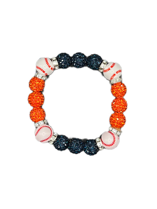 Navy & Orange Baseball Bead Bracelet
