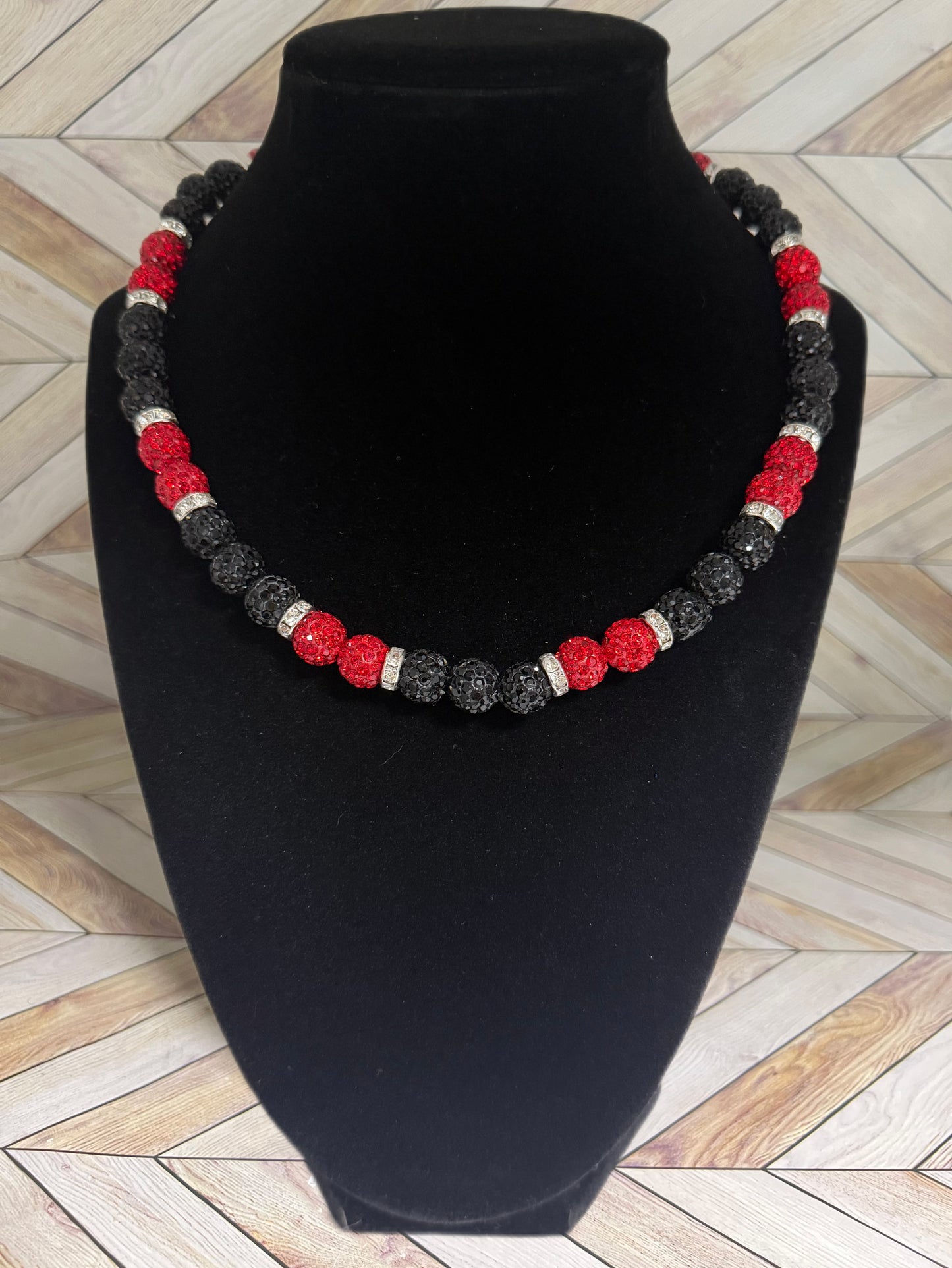 Black & Red w/ White Spacers Necklace