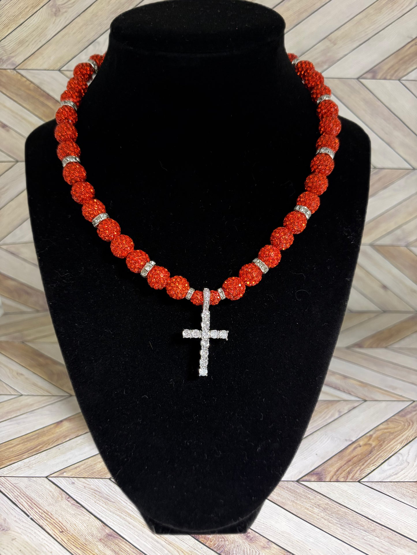 Orange Cross Pendant Necklace