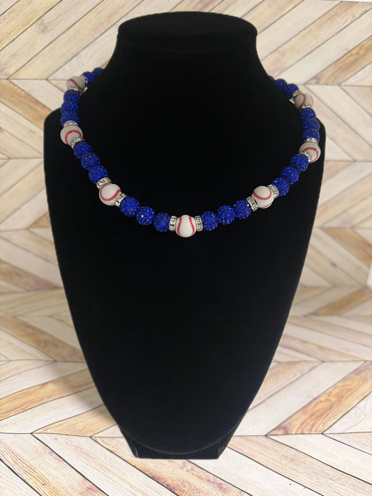 Royal Blue Baseball Bead Necklace