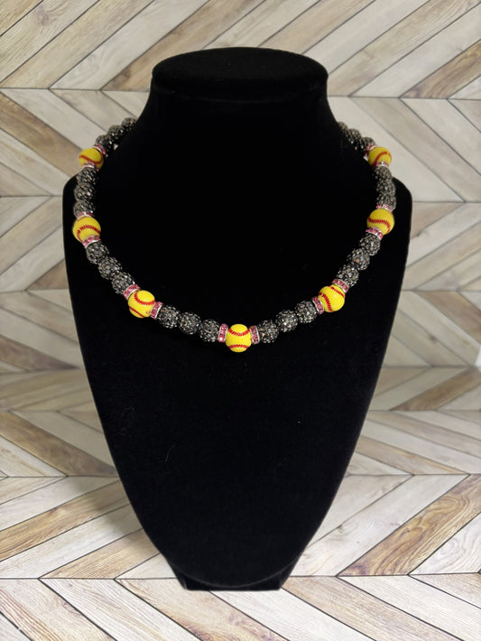 Grey w/ Pink Spacers Softball Necklace