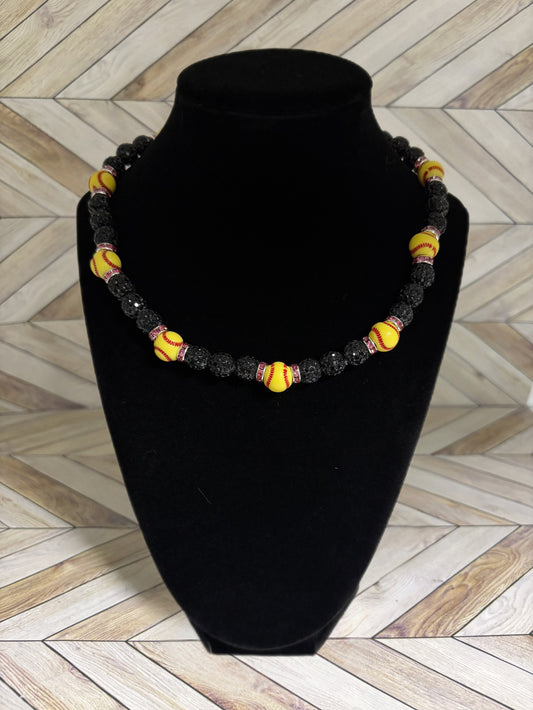 Black w/ Pink Spacers Softball Necklace