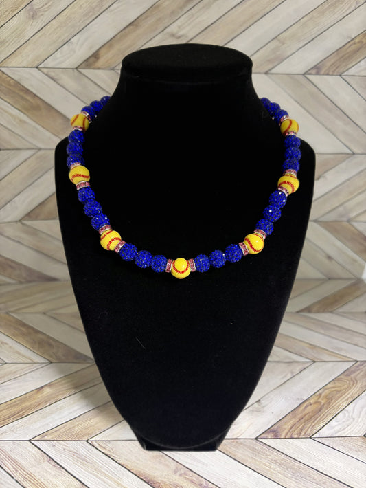 Royal Blue w/ Pink Spacers Softball Necklace