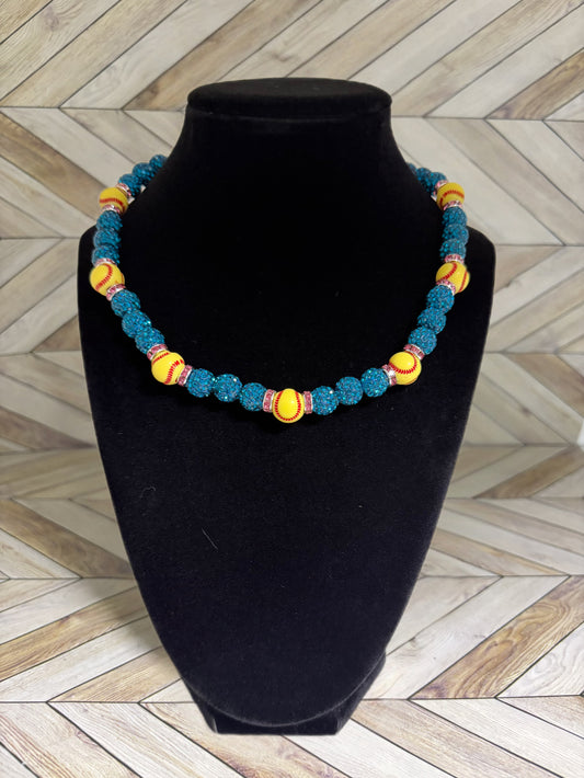 Teal w/ Pink Spacers Softball Necklace