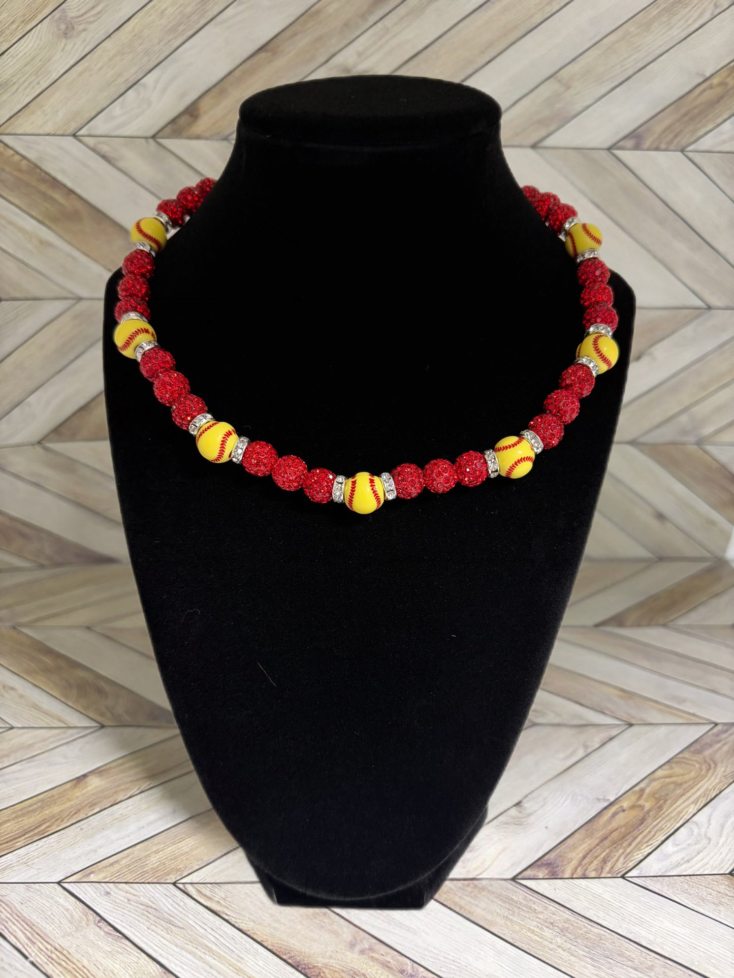Red w/ White Spacers Softball Necklace