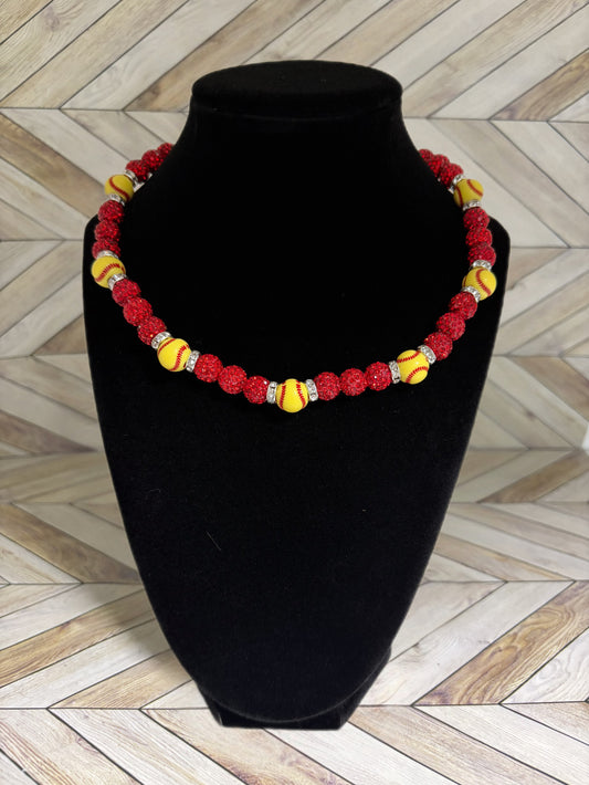 Red w/ White Spacers Softball Necklace