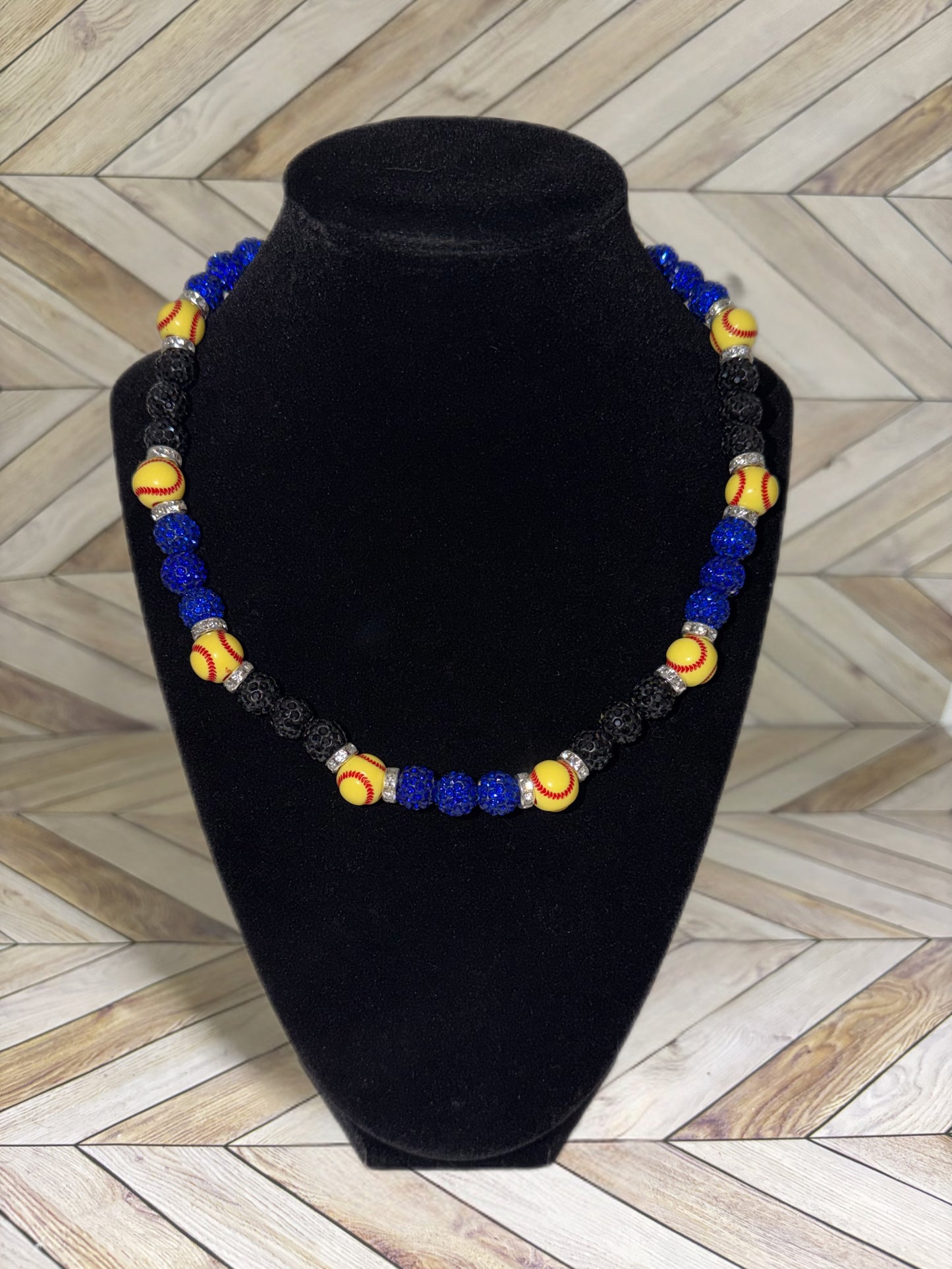 Royal Blue & Black w/ White Spacers Softball Necklace
