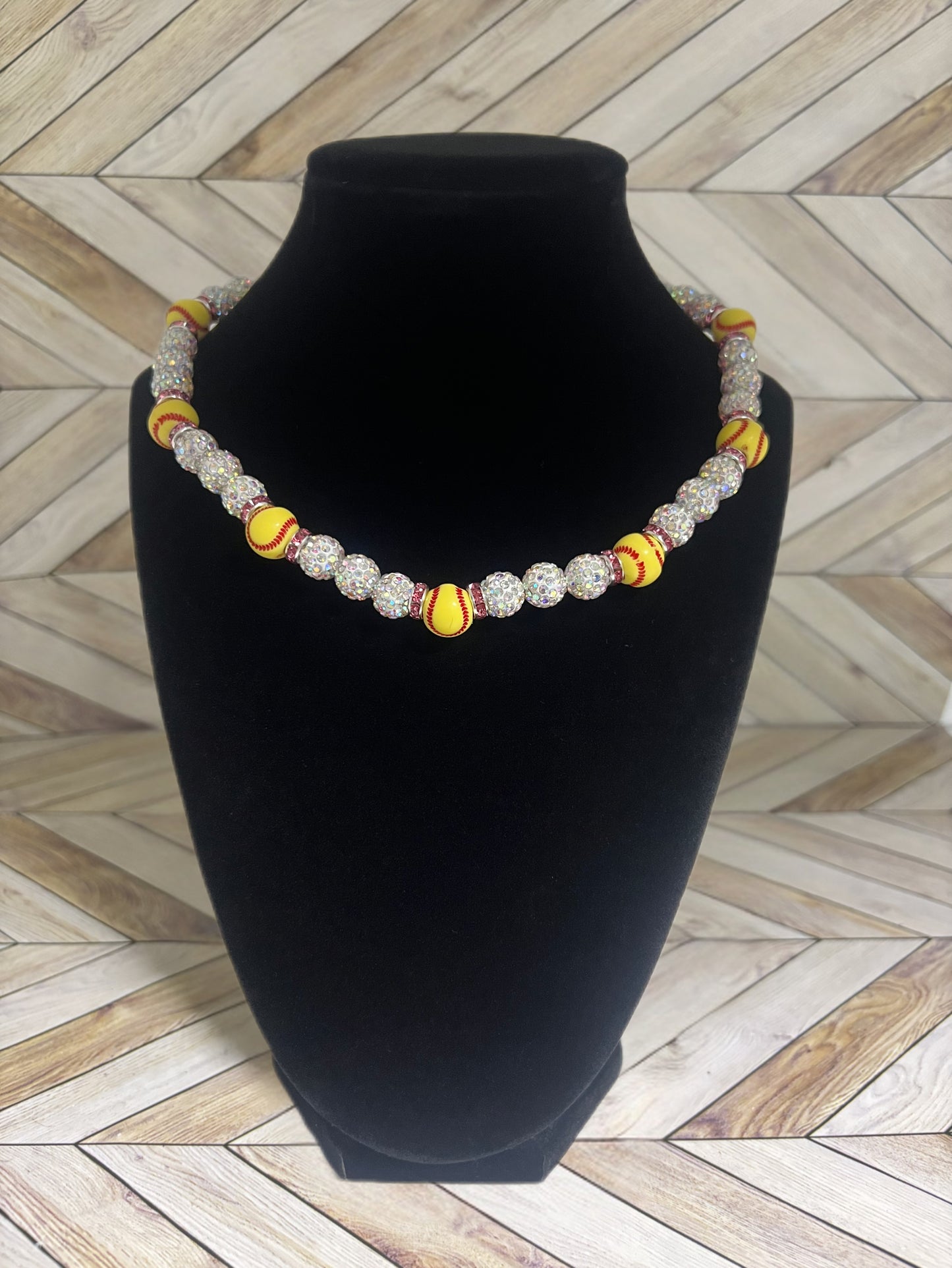 Iridescent w/ Pink Spacers Softball Necklace