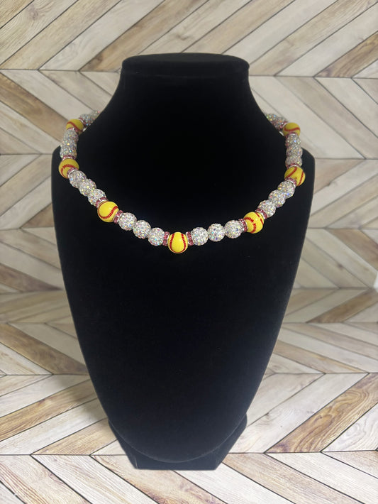 Iridescent w/ Pink Spacers Softball Necklace