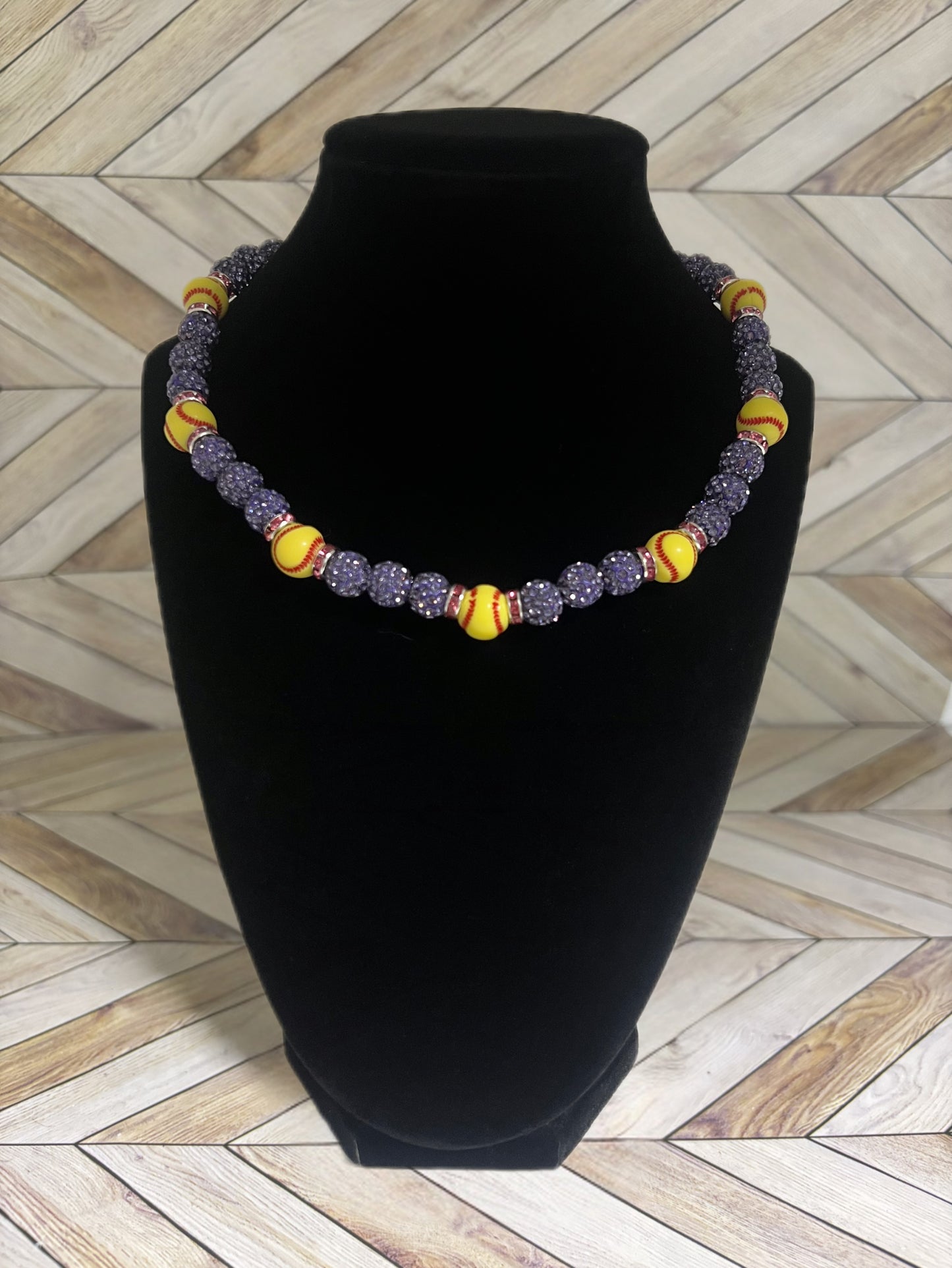 Purple w/ Pink Spacers Softball Necklace