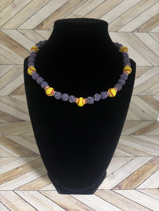 Purple w/ Pink Spacers Softball Necklace