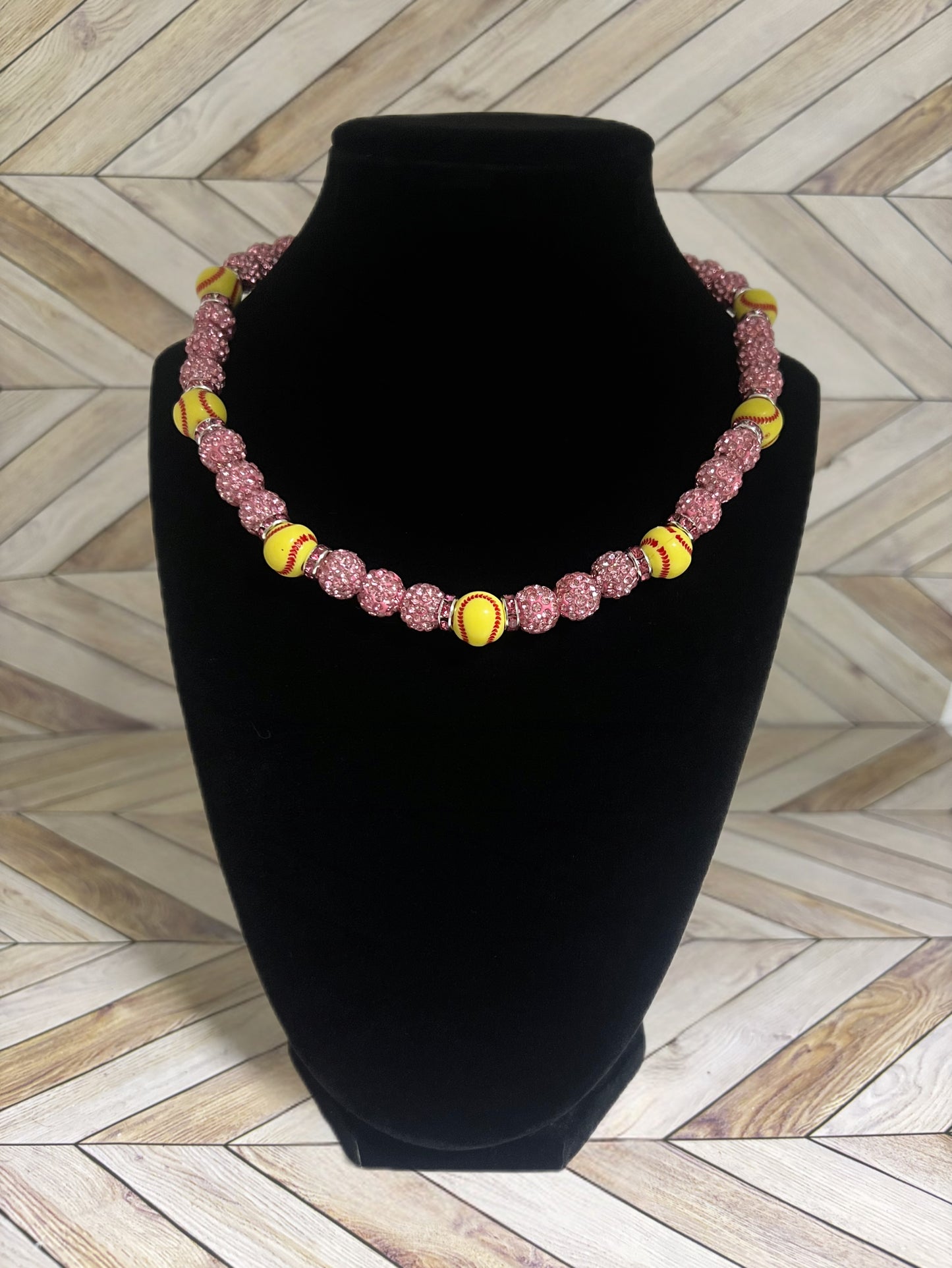 Pink w/ Pink Spacers Softball Necklace