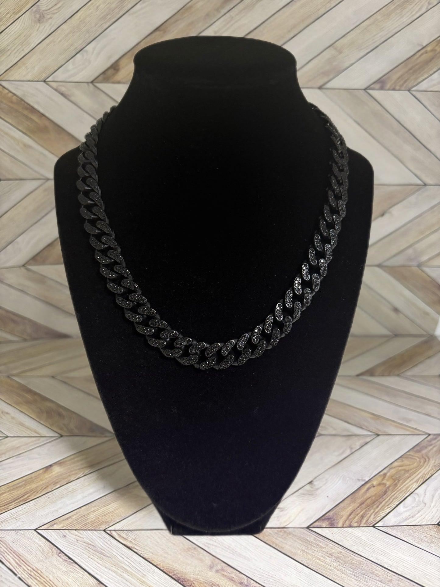 Black 12mm Cuban Link Chain