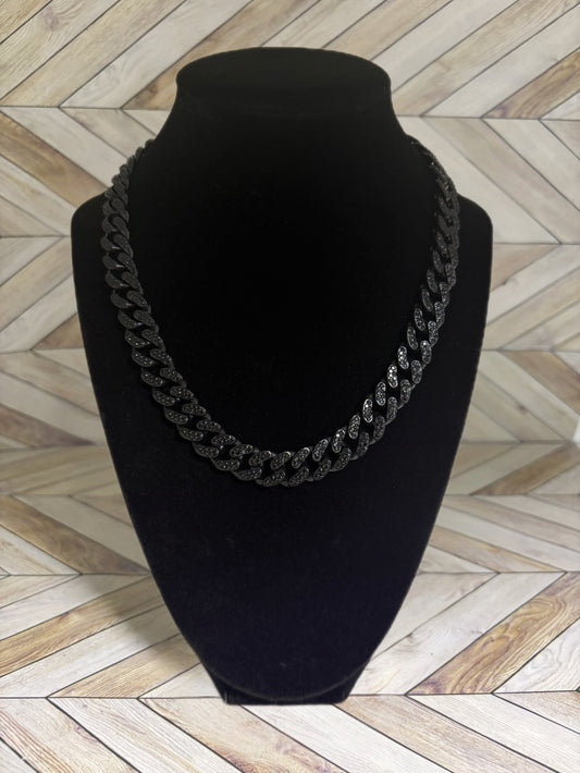 Black 12mm Cuban Link Chain