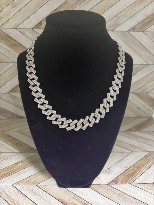 White 12mm Cuban Link Chain