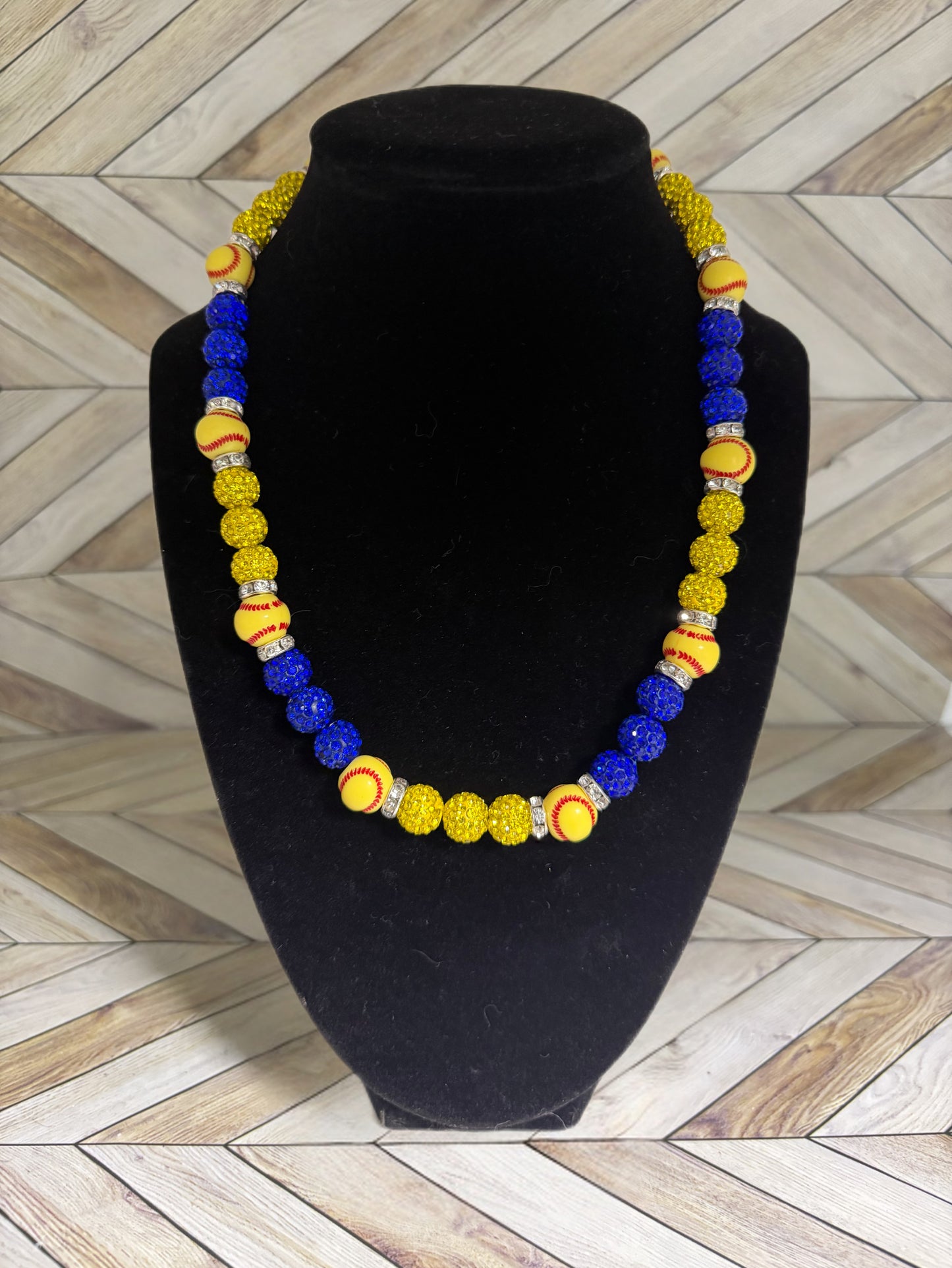 Royal Blue & Yellow w/ White Spacers Softball Necklace