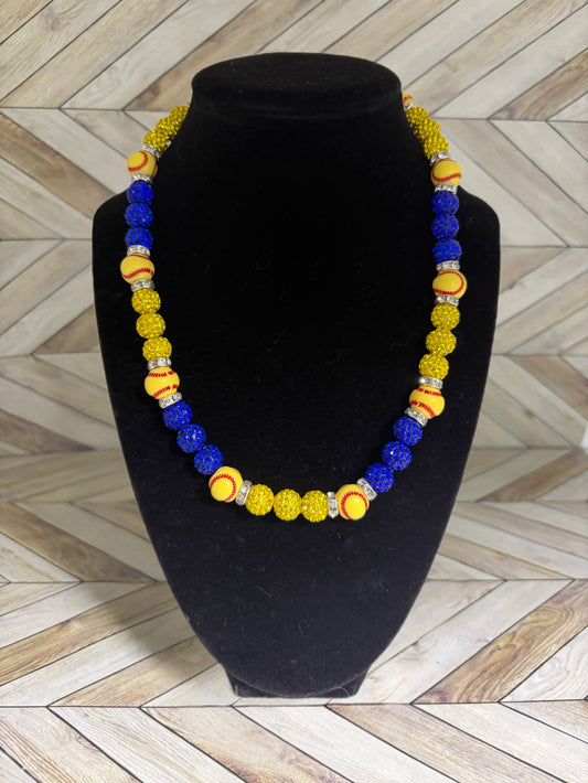 Royal Blue & Yellow w/ White Spacers Softball Necklace