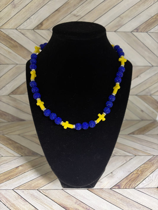 Royal Blue & Yellow Mini Cross Necklace
