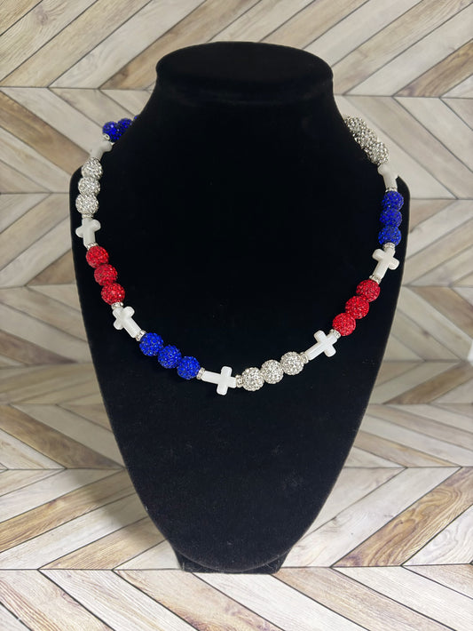 Red, White & Blue Mini Cross Necklace