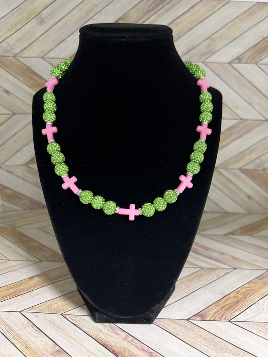 Lime Green & Pink Mini Cross Necklace