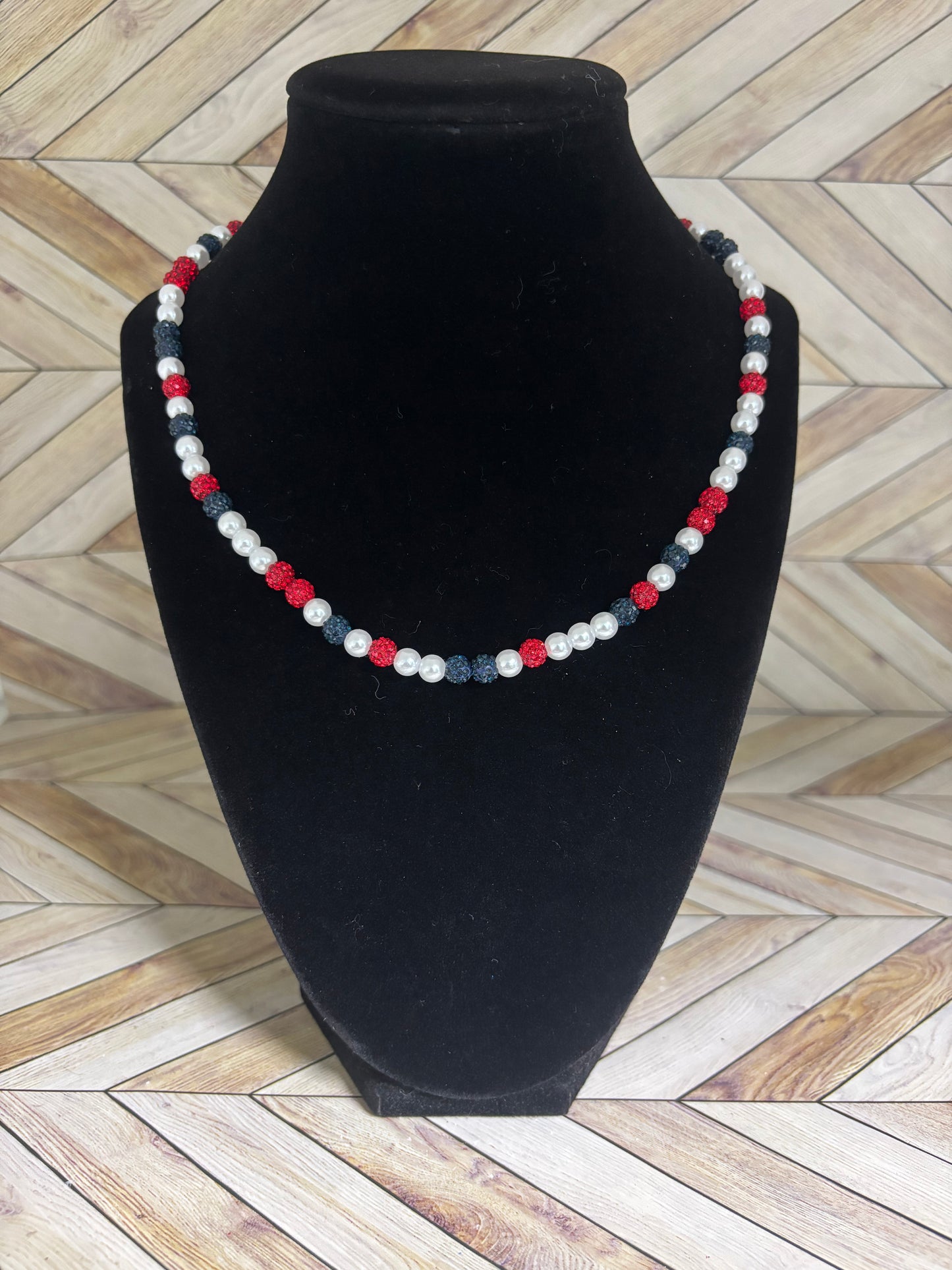 Navy Blue & Red Mini Pearls