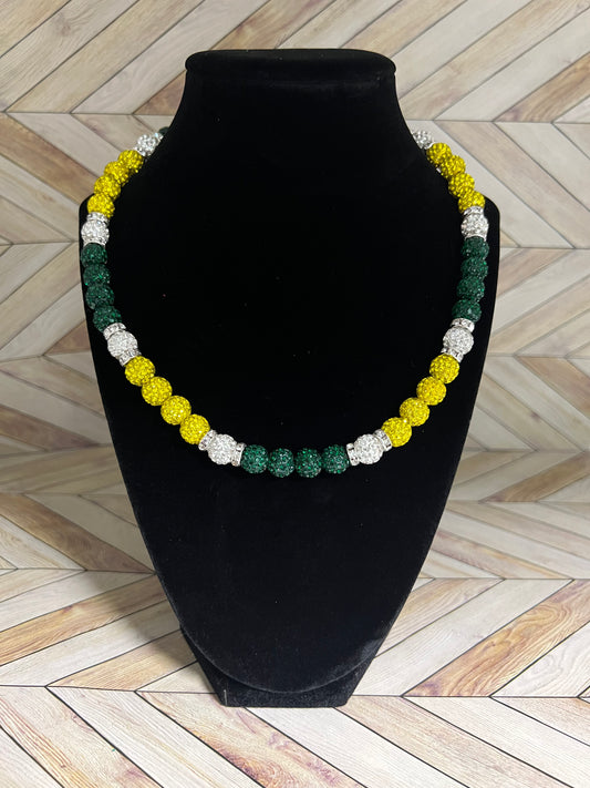 Green, Yellow & White w/ White Spacers Necklace