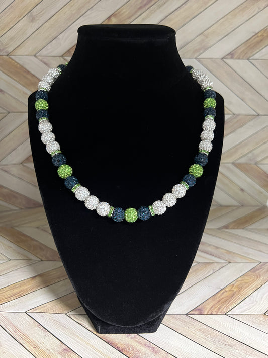 White, Navy & Lime Green w/ Lime Green Spacers Necklace
