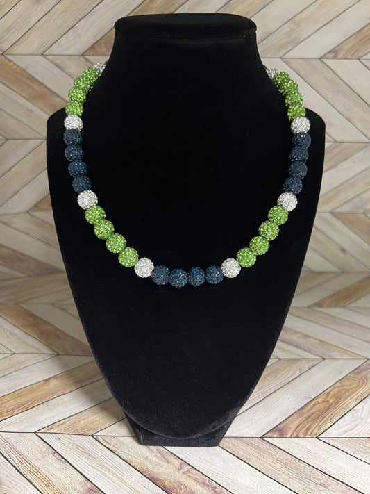 Navy, Lime Green & White Necklace