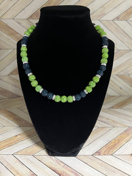 Lime Green & Navy w/ White Spacers Necklace