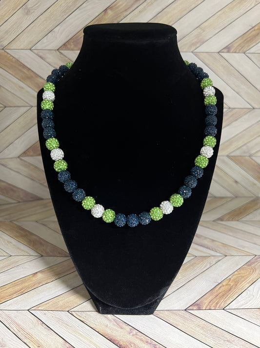Navy, Lime Green & White Necklace