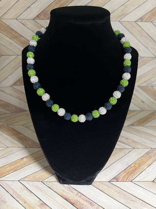 Navy, Lime Green & White Necklace