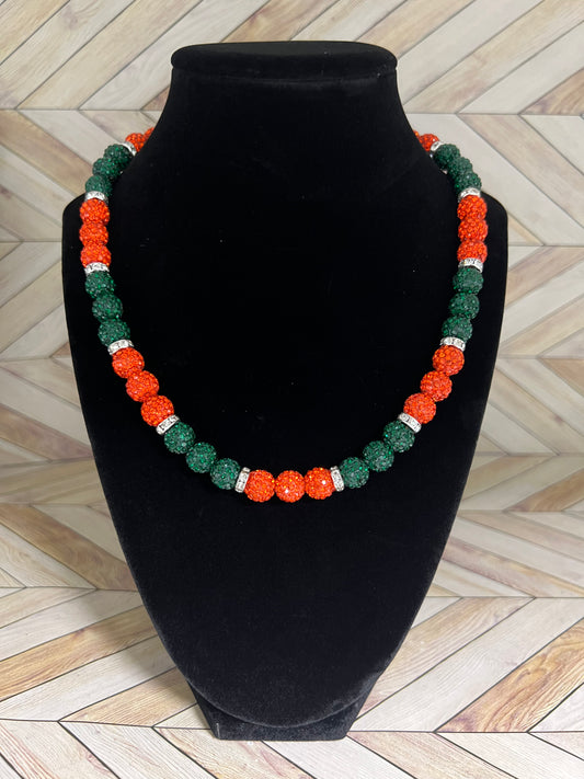 Orange & Green w/ White Spacers Necklace