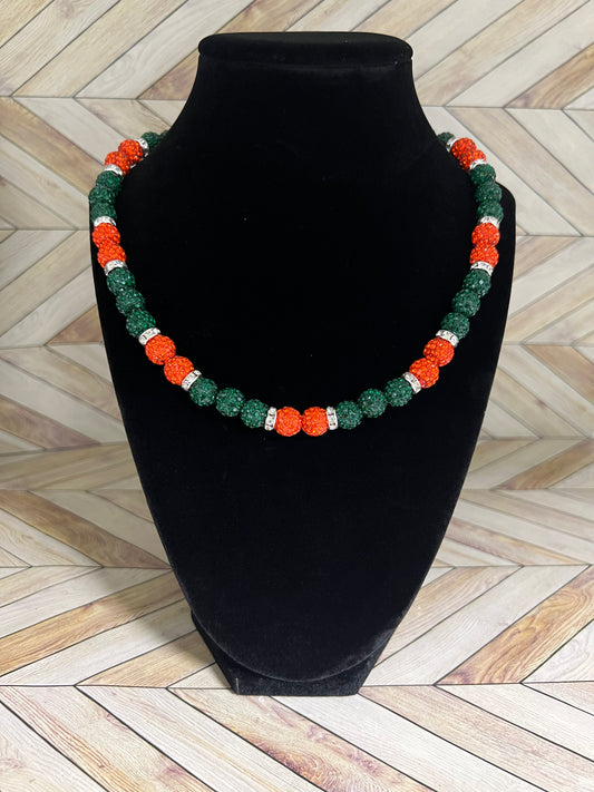 Green & Orange w/ White Spacers Necklace